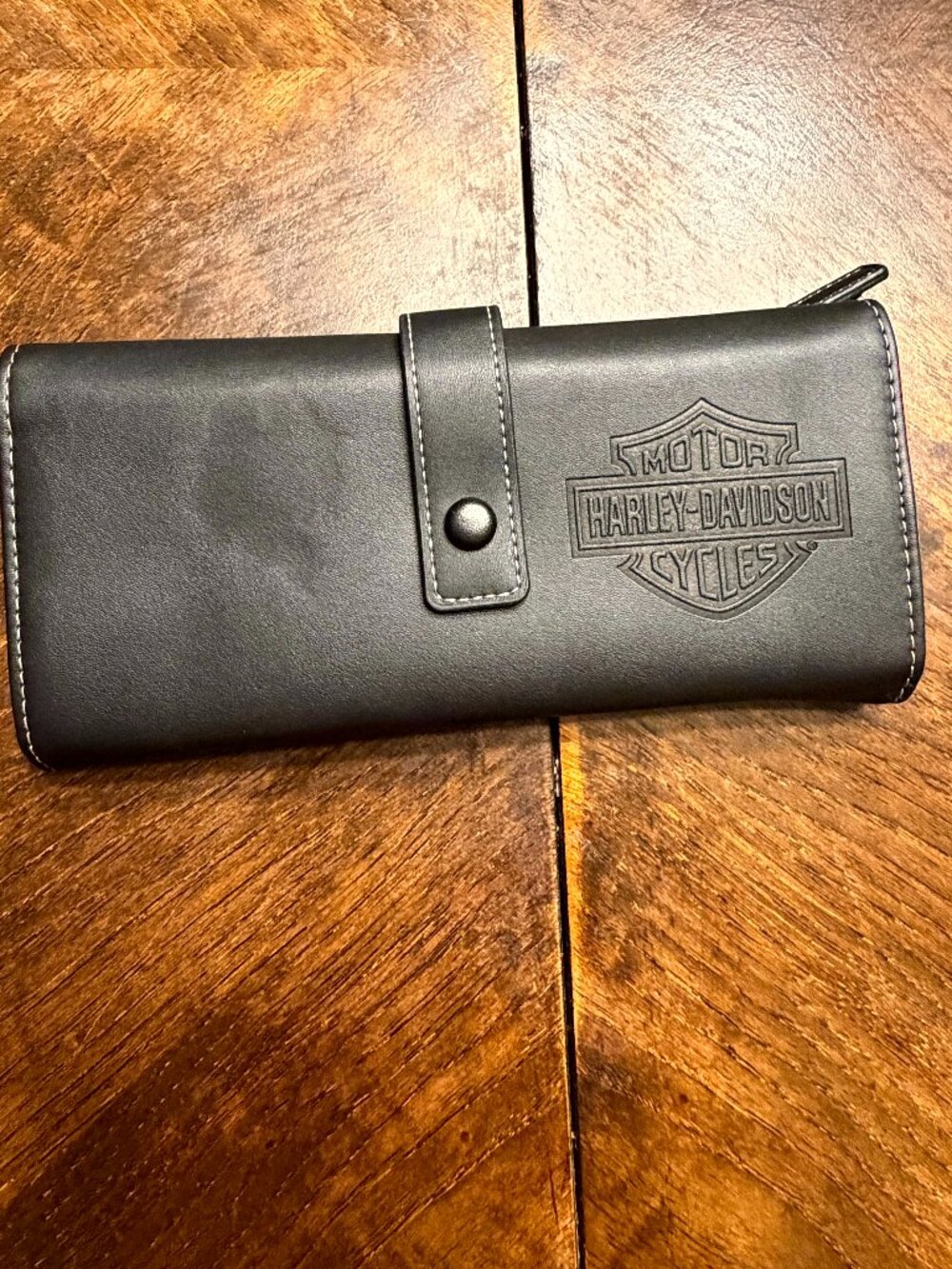 Harley Davidson Motorcycle Wallet Tri Fold Carry All Black and Orange Logo